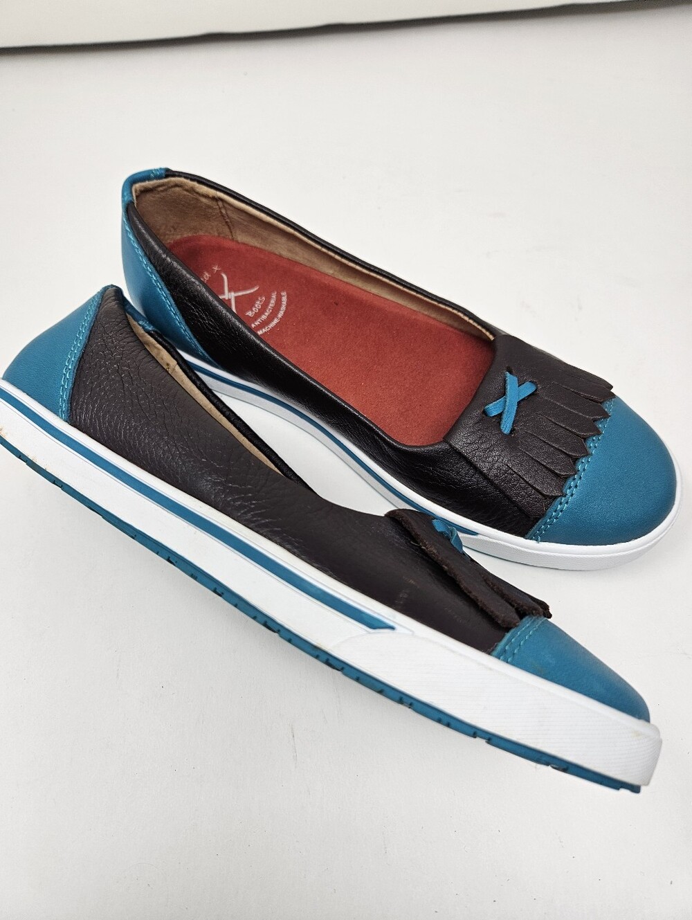 Twisted X Blue/Black Leather Loafer Ballet Flats Fringe Detail Women's 7.5